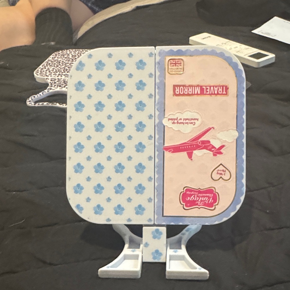 Travel Mirror with Blue Floral Design